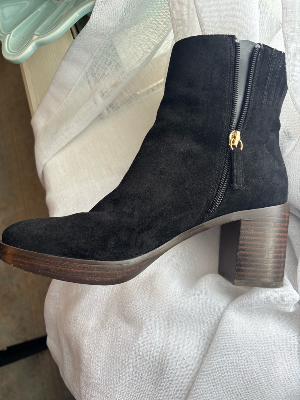 J.Crew Black Faux Suede Ankle Boots Block Heel | Classic Minimalist | Size 8